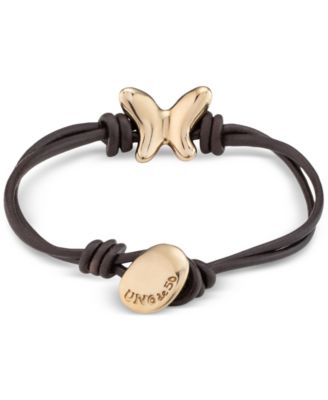 18k Gold Plated Metal Two Leather Straps Bracelet