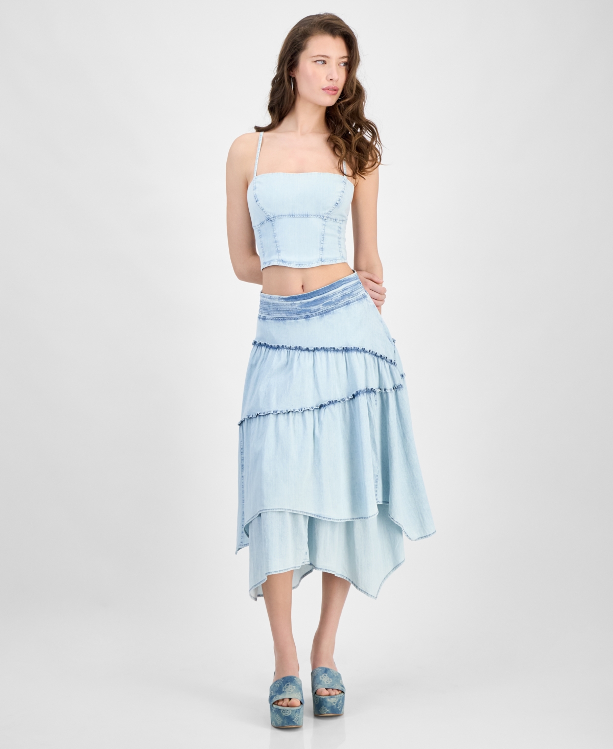 GUESS WOMEN'S TANYA LAYERED DENIM MAXI SKIRT 