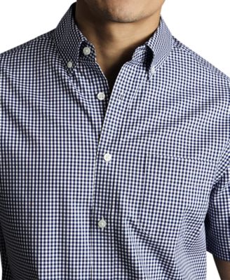 Мужская приталенная рубашка на пуговицах Charles Tyrwhitt с коротким рукавом, устойчивая к образованию морщин