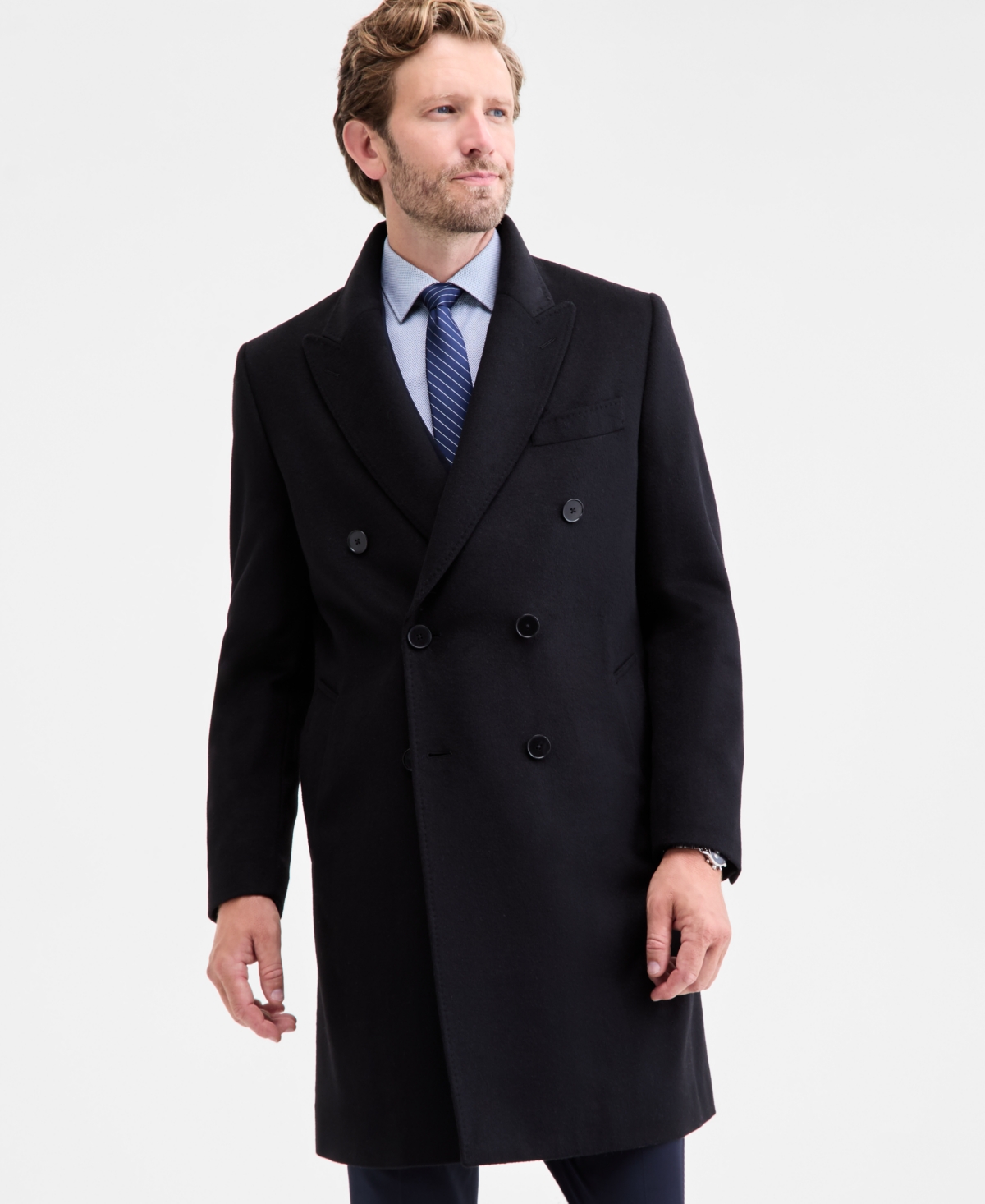 Calvin Klein Men's Classic-fit Wool Blend Overcoat In Black