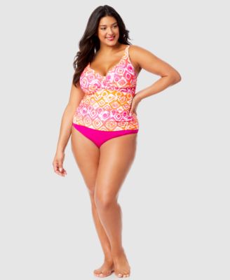 Plus Size Tie Dyed Foulard Underwire Tankini Top High Waist Bikini Bottoms
