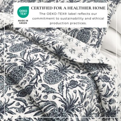 Cotton Stitched Reversible Coastal Quilt and Sham Set