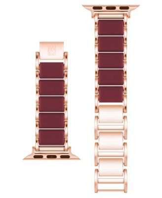 Women's Burgundy Rubberized Link with Rose Gold-Tone Alloy Metal Band for Apple Watch 44/45/46/49mm