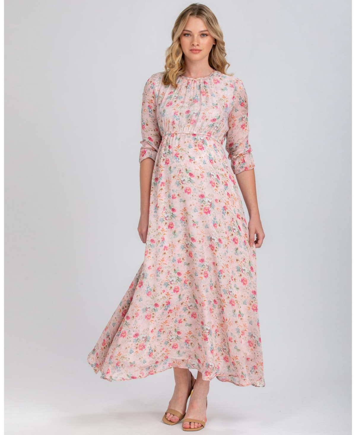 Maternity Floral Print Sheer Sleeve Occasion Chiffon Maxi Jasmine Dress - Delightful