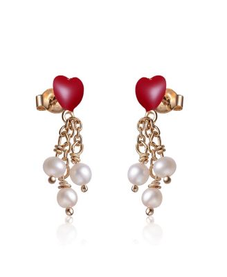 Sterling Silver Heart Shape Pearl Drop Earrings