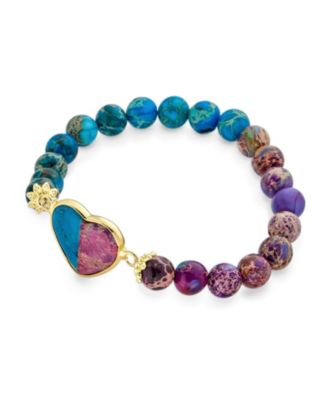 Romantic Handmade Natural Jasper Stacking Stretch Bracelet with Heart Charm