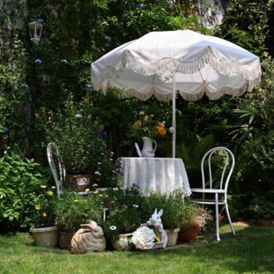 6Ft Fringe Patio Umbrella with Push Button Tilt Carry Bag