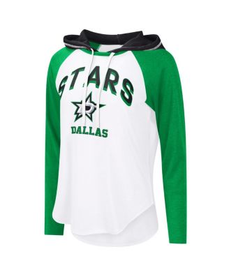 Women's White/Green Dallas Stars VIP Raglan Long Sleeve Hoodie T-Shirt