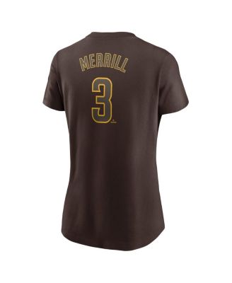 Women's Jackson Merrill Brown San Diego Padres Fuse Name Number T-Shirt
