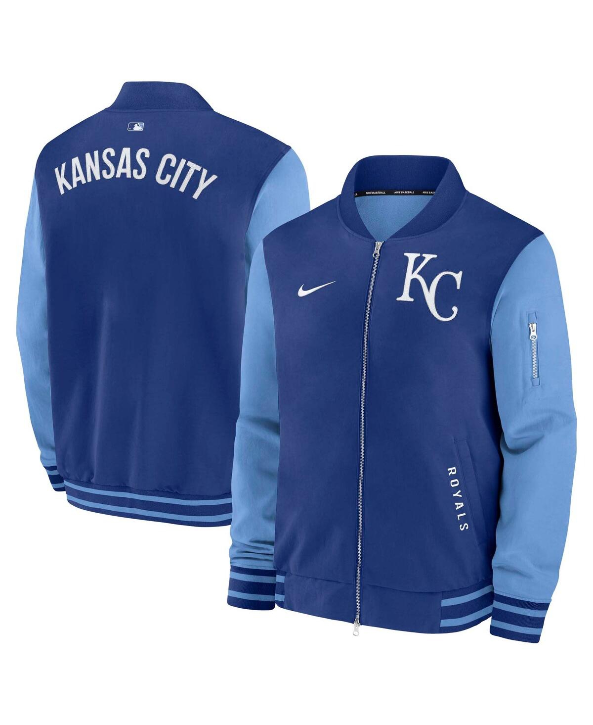 Nike Men's Royal/light Blue Kansas City Royals Authentic Collection Dugout Full-zip Bomber Jacket In Blue