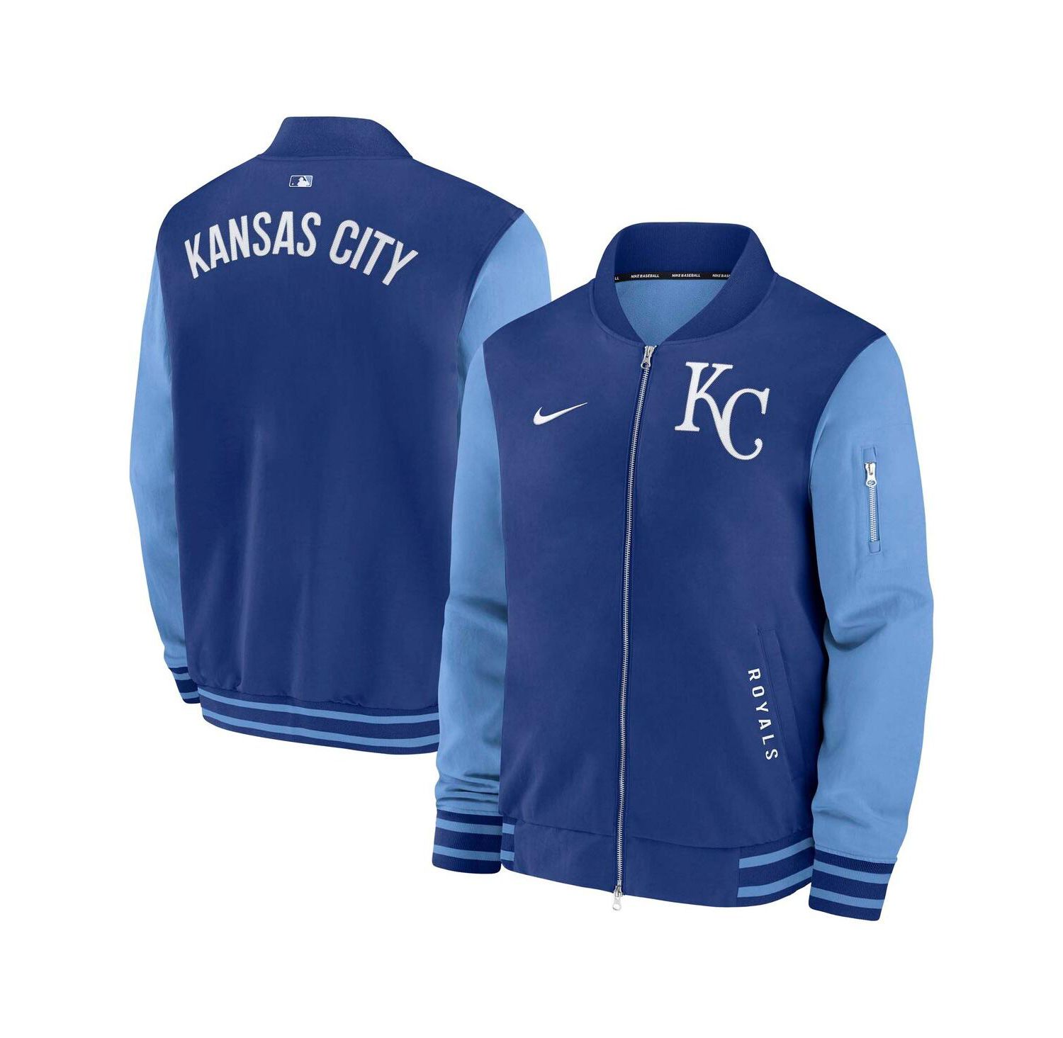 Men's Royal/Light Blue Kansas City Royals Authentic Collection Dugout Full-Zip Bomber Jacket