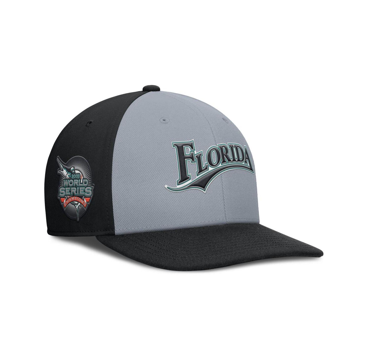 Men's Gray/Black Florida Marlins Cooperstown Collection Pro Performance Snapback Hat