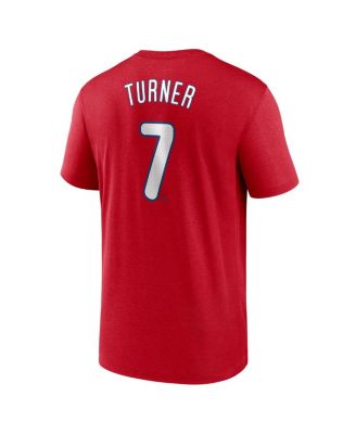 Men's Trea Turner Red Philadelphia Phillies Legend Name and Number Home T-Shirt