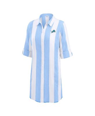Women's Blue/White Detroit Lions Rugby Beach Stripe Button-Up Tunic