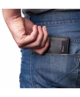 Mens Commuter RFID Bifold Wallet 2 ID Windows Divided Bill Section