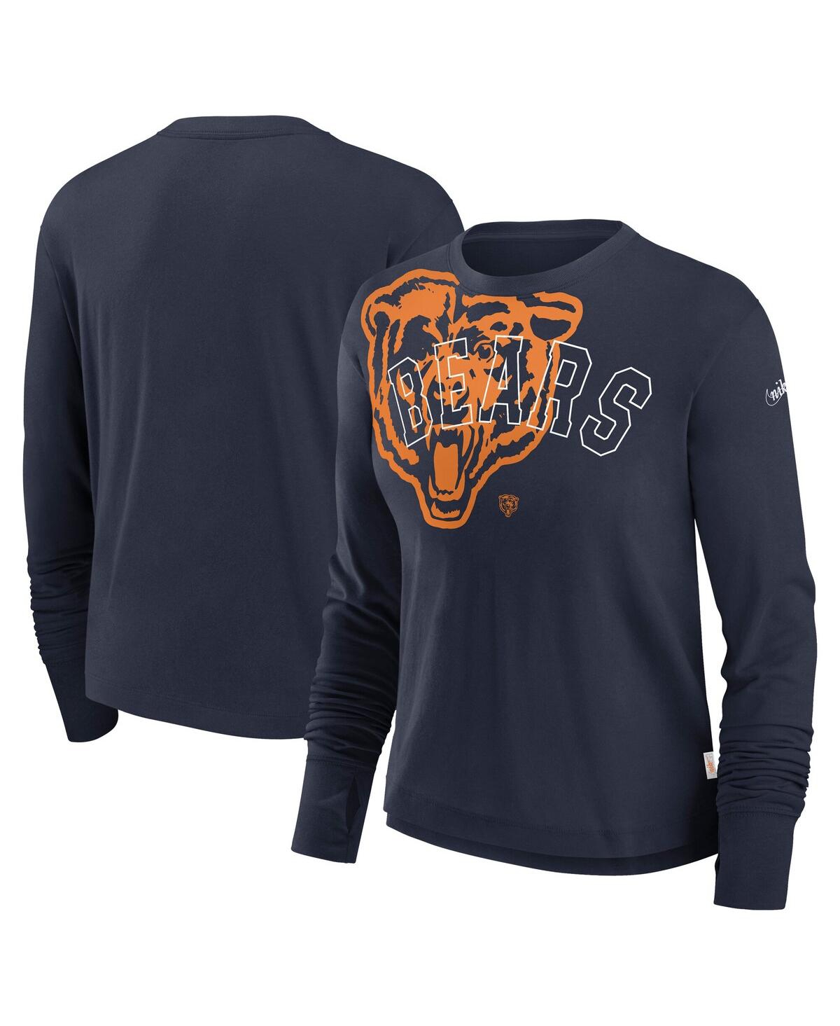 Nike Women's Navy Chicago Bears Layered Logo Cropped Long Sleeve Fashion T-shirt In Navy