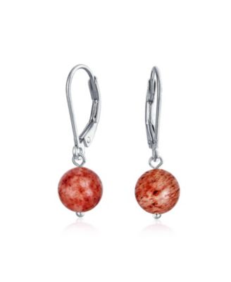 Simple Natural Stone 8MM Ball Drop Earrings Sterling Silver Leverback