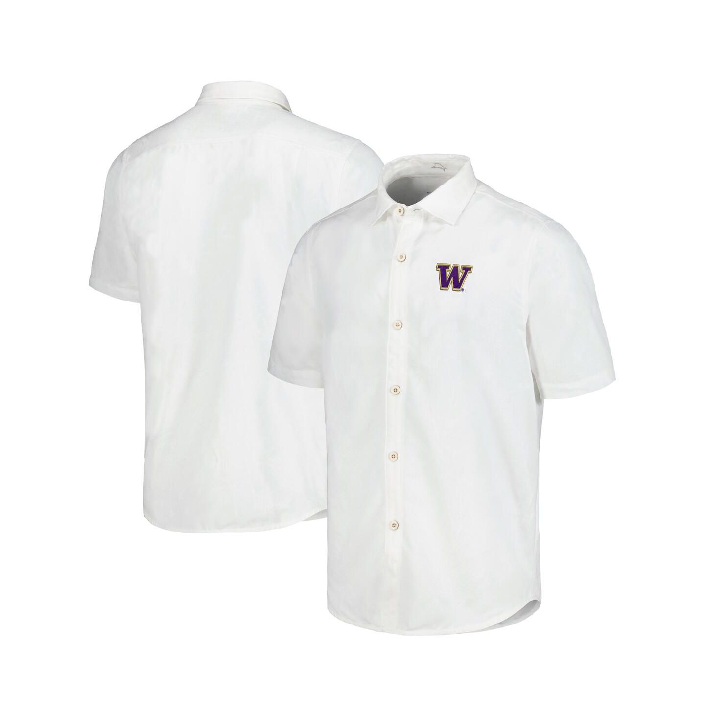 Мужская рубашка Tommy Bahama White Washington Huskies Coconut Point Palm Vista Island Zone Camp Button-Up — фото 1
