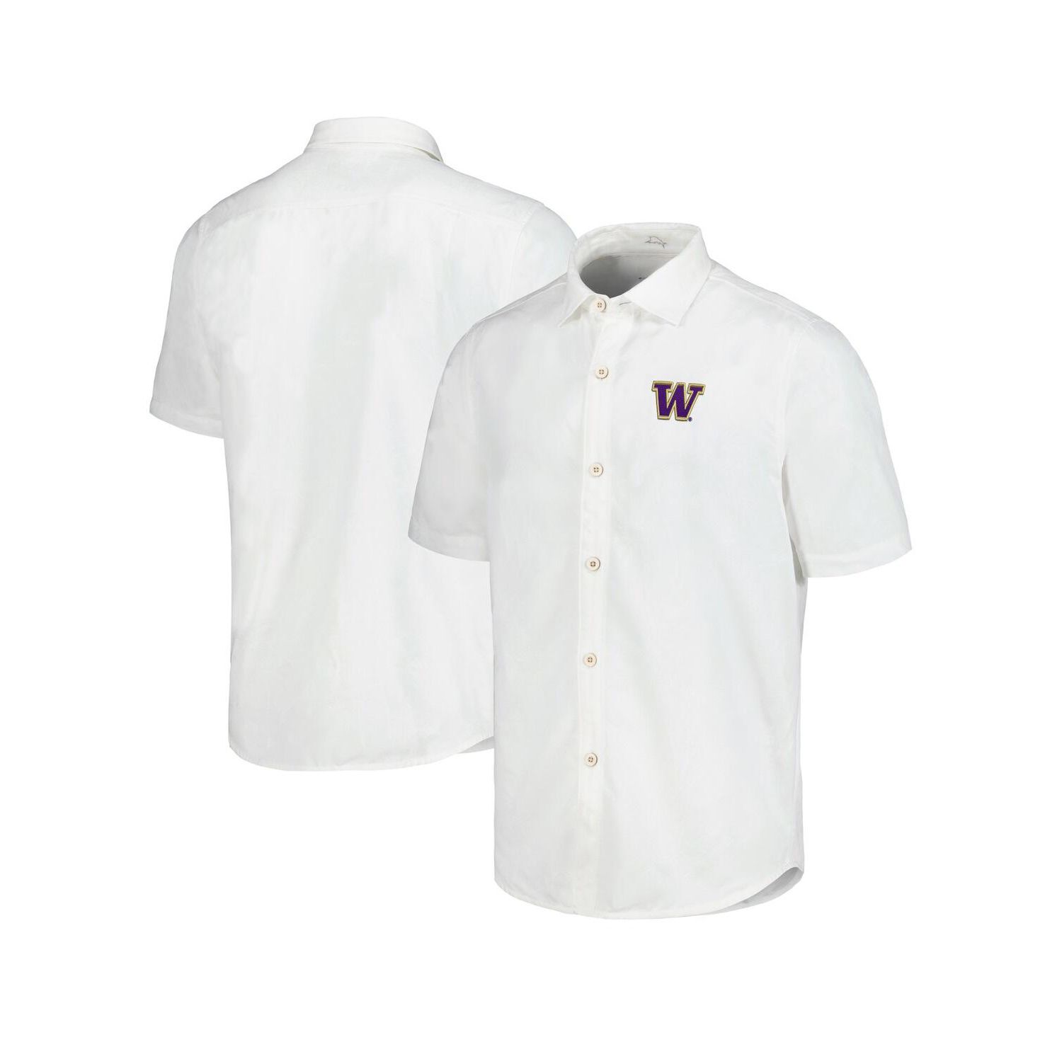Men's White Washington Huskies Coconut Point Palm Vista Island Zone Camp Button-Up Shirt