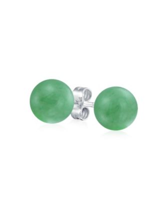 Classic 10MM Natural Stone Bead Ball Stud Earrings .925 Sterling Silver