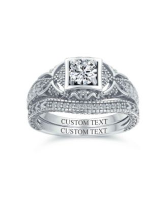 Deco Style Milgrain 1CTW Cubic Zirconia Promise Ring Set Sterling Silver