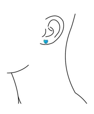 Romantic Bezel Set Heart Shaped Stud Earrings Created Opal .925 Sterling Silver
