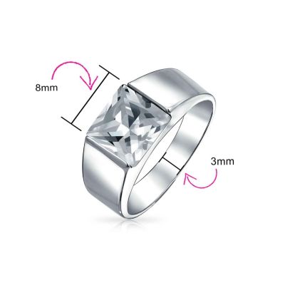 Traditional 3CT Blue Clear Cubic Zirconia CZ Square Solitaire Ring Pinky Ring Silver Plated