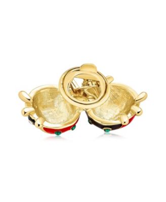 Lucky 2 Ladybug Red Black Gold Plated Enamel Green Eye Crystal Insect Lapel Push Pin
