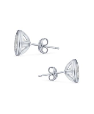 Bezel Round Solitaire Cubic Zirconia CZ Martini Stud Earrings Sterling Silver