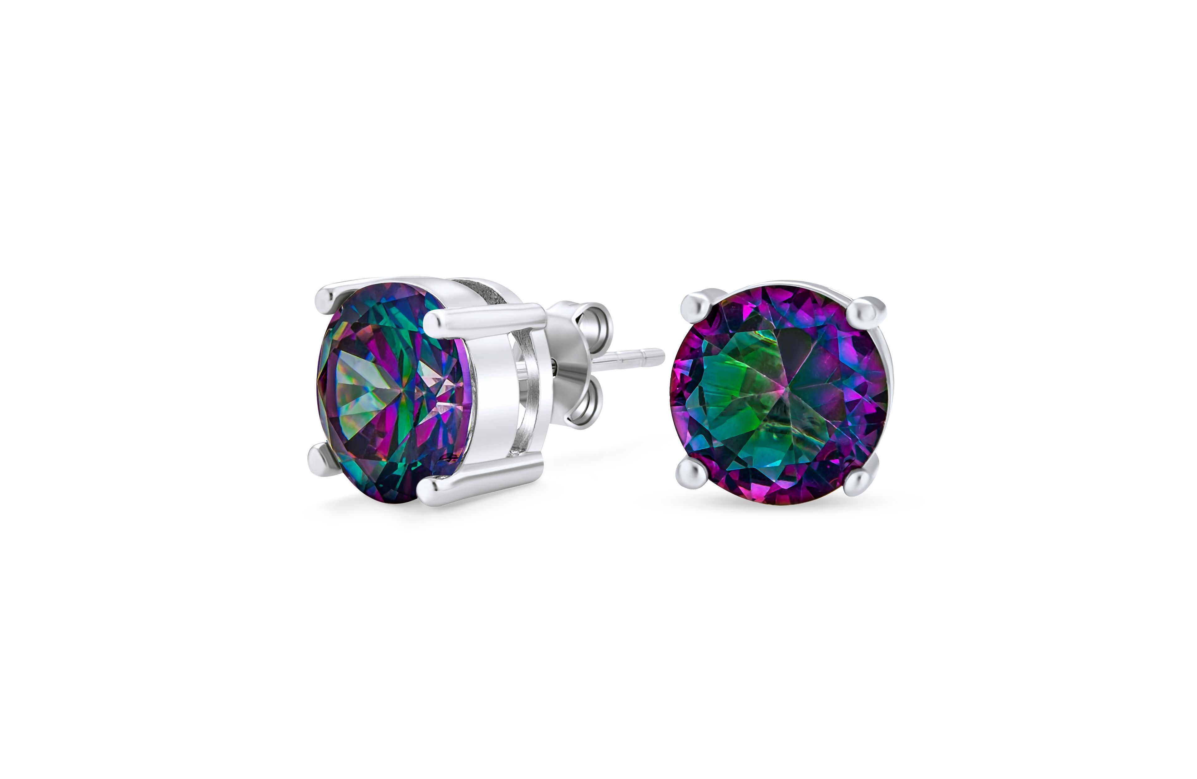 Bling Jewelry Unisex Black Mystic Rainbow Cubic Zirconia Solitaire Cz Stud Earrings .925 Sterling Silver Round Cut
