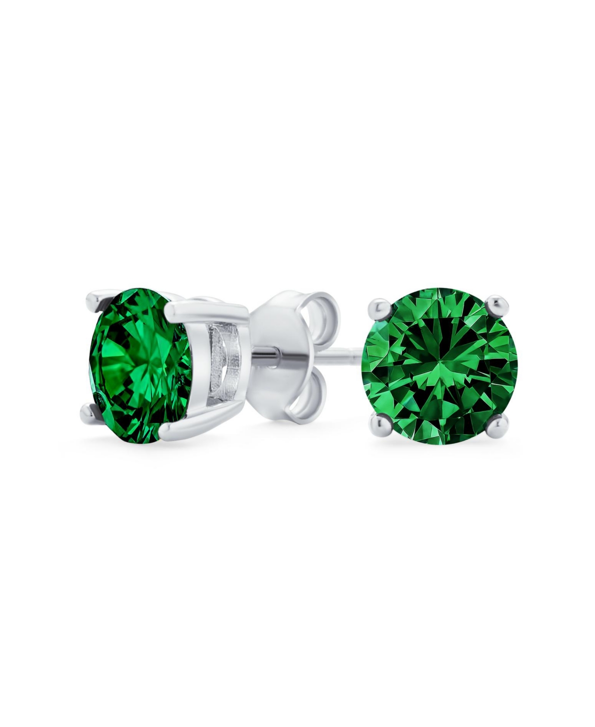 Bling Jewelry 1CTW Round Cubic Zirconia Solitaire Cz Stud Earrings .925 Sterling Silver 7MM - Green