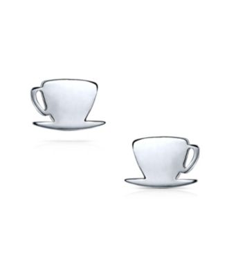 Tiny Food Latte Espresso Cafe Coffee Lover Stud Earrings .925 Sterling Silver