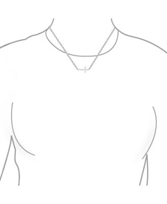 Minimalist Simple Created White Opal Inlay Horizontal Sideways Cross Necklace Station Pendant .925 Sterling Silver