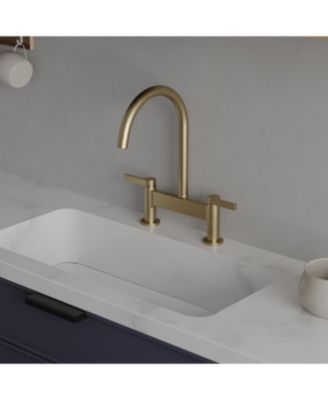 Modern Double Handle 2 Holes Deck Mount Bridge Kitchen Faucet With 360 Swivel Spout Sink Faucet In Brushed Nickel