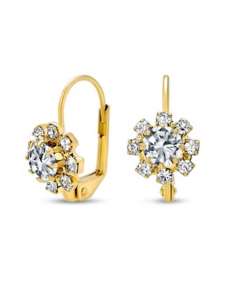 Flower Crystal Drop Earrings Gold Plated Brass Lever Back