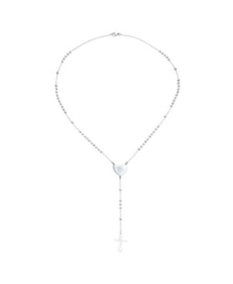 Dainty 2MM Round Ball Beaded Link Heart Virgin Mary Cross Prayer Rosary Chain Silver Tone Stainless Steel