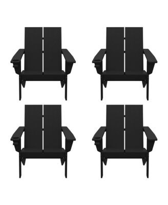 Outdoor HDPE Modern Adirondack Chair with Cup Holder (Set of 4)