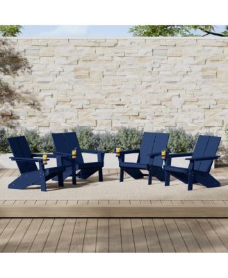 Outdoor HDPE Modern Adirondack Chair with Cup Holder (Set of 4)