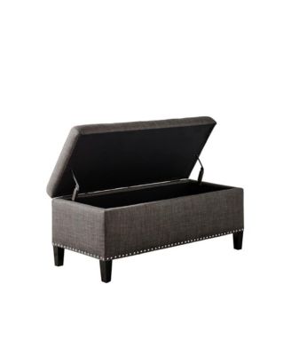 42'' Modern Storage Bench with Soft-Close Lid, Grey Linen Upholstery, Black Wood Legs for Bedroom or Entryway-The Pop Home