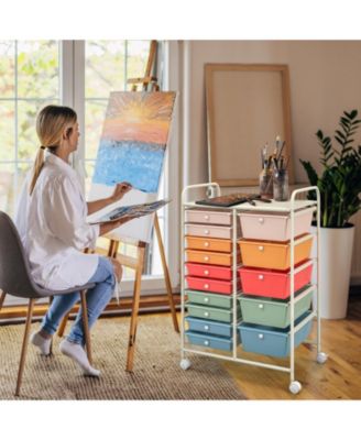 15-Drawer Utility Rolling Organizer Cart with Multi-Use Storage