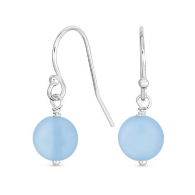 Simple Natural Stone 8MM Ball Drop Earrings Sterling Silver Fish Hook