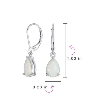 Simple White Orange Opal Created Opal Solitaire 7MM Pear Shaped Teardrop Dangle Lever Back Earrings Yellow Gold Plated Silver