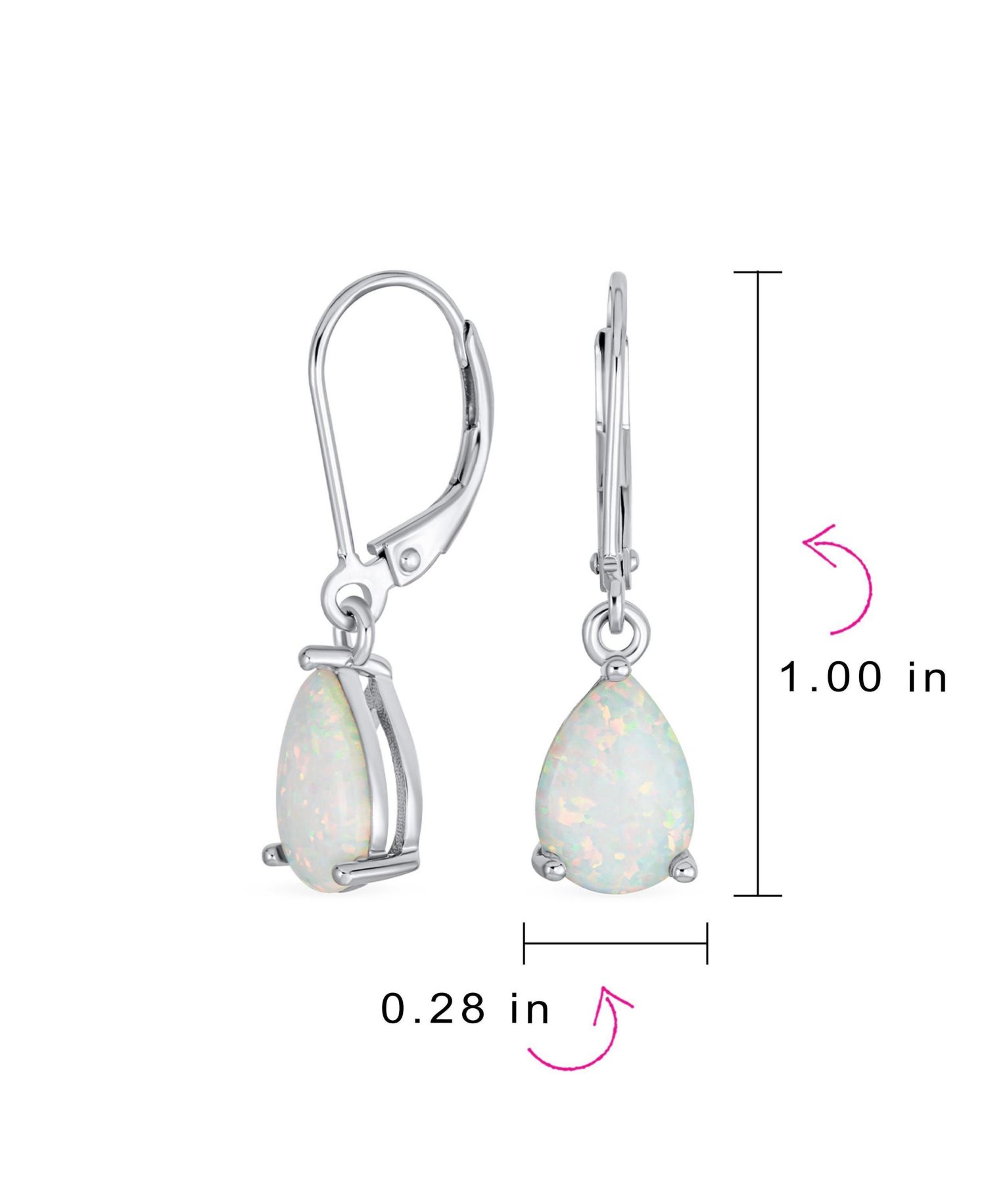 White Opal Teardrop Dangle Earrings .925 Sterling Silver Lever back