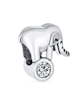 Lucky Animal Good Luck Trunk Up Circus Elephant Bezel CZ Bead Charm .925 Sterling Silver