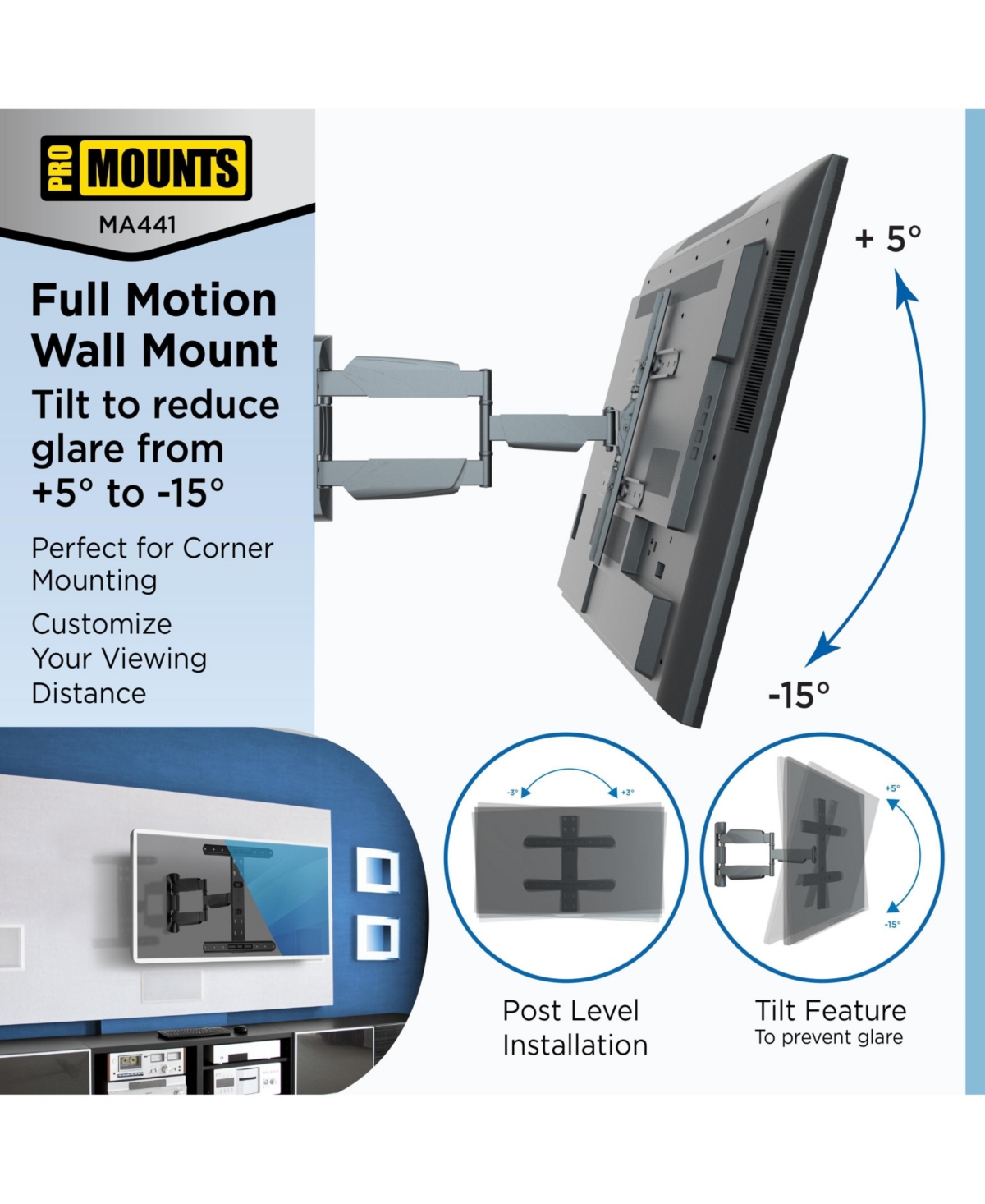 ProMounts Full Motion Tv Wall Mount for 32”-65” Screens, Holds up to 70lbs