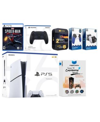 Playstation 5 Slim Disc with Spider-Man: Miles Morales, Extra Controller, Trigger Stop Kit, Charge Dock and MightySkins Decal Voucher + 2 Year CP