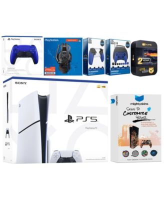 Playstation 5 Slim Disc with Extra Volcanic Red Controller, Plantronics Headset, Gamer Kit, Trigger Kit and MightySkins Decal Voucher + 2 Year CP