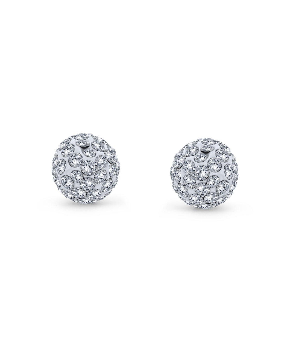 Bling Jewelry Elegant .925 Sterling Silver Round 8MM Glittering Pave Crystal Disco Ball Stud Earrings