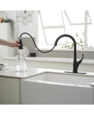 Single-Handle Pull-Down Sprayer 3 Spray High Arc Kitchen Faucet With Deck Plate in Matte Black