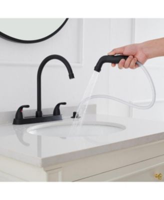 Two-Handle 4 Holes Standard Kitchen Sink Faucet With Side Sprayer
